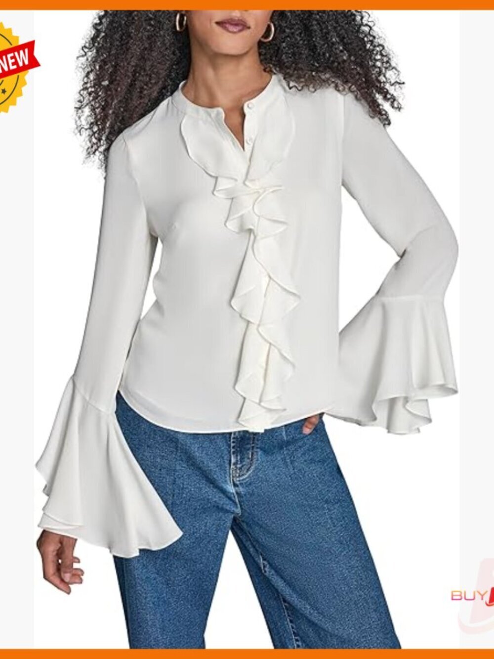 Bell Sleeve Ruffle Front Blouse, Flattering Fit, Versatile Work to Dinner